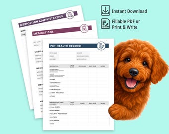 Pet Health Record, Digital Pet Planner, Dog Record, Pet Care Log, Pet Tracker, Dog Care Planner, Dog Organizer, Puppy Record, Vaccination