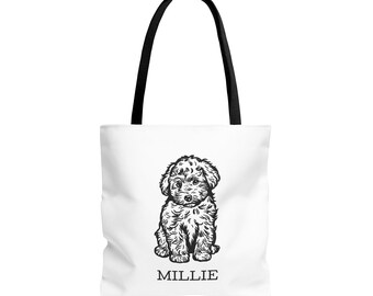 Doodle Dog White Tote Bag, Mini Goldendoodle, Labradoodle, Gift for Mom, Gift for Dog Lover, Christmas Gift for Doodle Owner