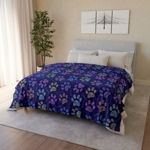 Pet blanket, Dog Lover Gift, Cat Blanket, Paw Print Pattern, Dog Blanket, Animals, Dog Mom Gift, Pet Gift, Colorful Fun Playful Throw