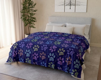 Pet blanket, Dog Lover Gift, Cat Blanket, Paw Print Pattern, Dog Blanket, Animals, Dog Mom Gift, Pet Gift, Colorful Fun Playful Throw
