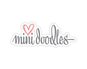 Pegatina con la frase "Amo los mini doodles", pegatina con forma de corazón "Amo a los perros", regalo con mini doodles, amante de los perros, calcomanía con mini doodles, regalo para amantes de los doodles