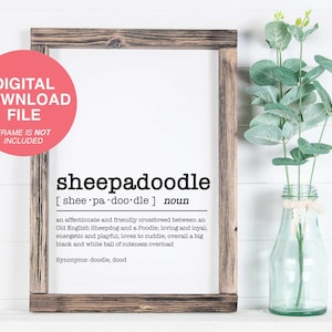 Sheepadoodle Digital Dictionary, Printable, Instant Digital Download, Doodle Gift, Dog Printable for Poster or Canvas, Home Decor, Dog Art