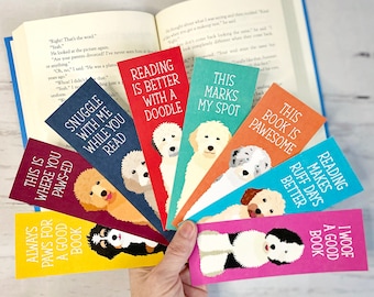 BUNDLE SET: 8 Doodle Dog cute bookmarks, dog lover gift, mini goldendoodle, bernedoodle, aussiedoodle, sheepadoodle, cavapoo, cockapoo