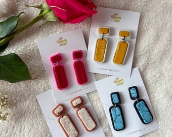 Rounded Rectangle Gem Polymer Clay Earrings