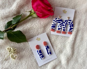 Funky Blue and Coral Polymer Clay Earring Collection