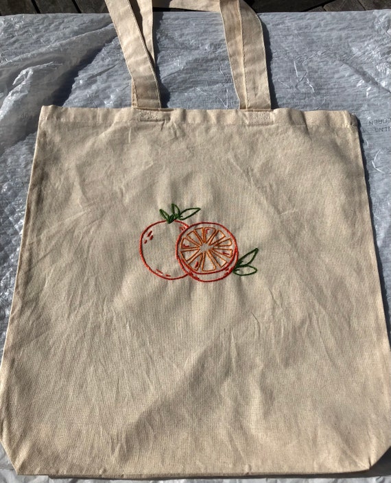 Handmade Embroidered Orange Tote Bag | Etsy