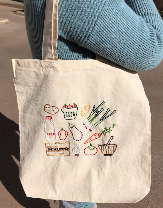 Handmade Embroidered Grocery Tote Bag Etsy Canada