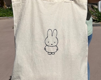 Handmade embroidered miffy tote bag - miffy tote bag - miffy tote
