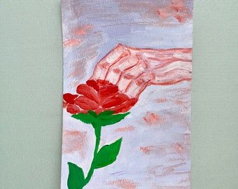 Original Hand + Rose Gouache Art Painting