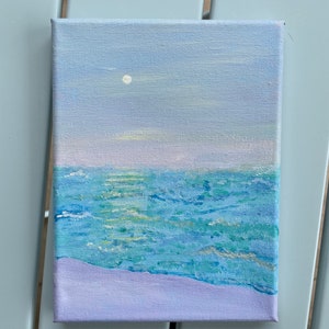 Original 6x8 Purple and Blue Beach Acrylic Art Painting