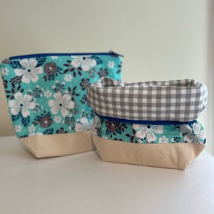 James small wedge knitting project bag (Aqua with royal zip)