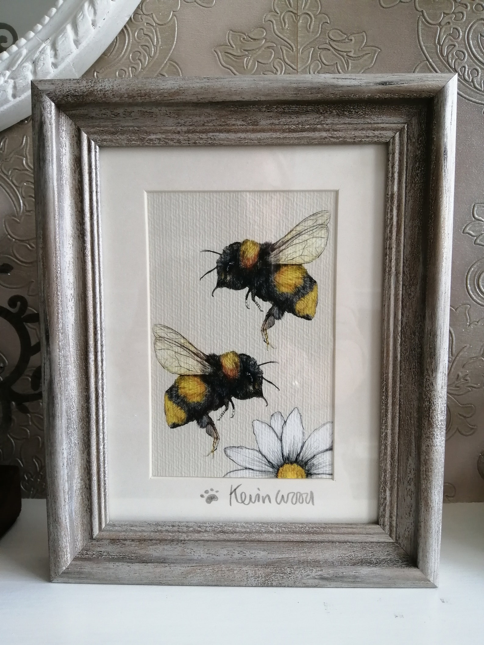 Two Bees Print by Kevin Wood. in a Signed Antique White Mount. - Etsy