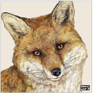 Dessous de verre renard en céramique avec carte-cadeau et enveloppe par Kevin Wood
