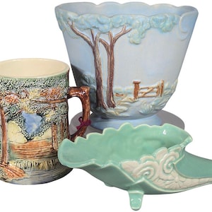 Vintage Weller Pottery Cornish Cornucopia Vase - Aqua Teal Footed Planter - Circa 1930s