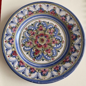 Vintage Keramik Weiler Heilbronn Wall Plate - Hand Painted German Studio Pottery with Hand-Cast Fine Pewter (Feinzinn) Inlay, Floral Mandala