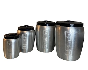 Mid Century Modern Brushed Aluminum Canister Set 4 Pieces Nesting Kitchen Storage