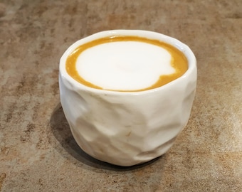 Ceramic Espresso Cups, Cappuccino Cups Handmade hand Carved White Set of 2