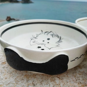 Ceramic Dog Feeder Bowl Handmade and Handpainted with a dog paint, the ultimate dog lover gift