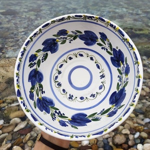 Large Serving Salad Bowl Ceramic Handmade with traditional flower decor