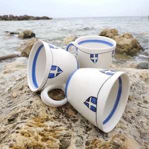 Ceramic Coffee Mug Handmade with Greek Flags, 200th Independence Anniversary of Greece