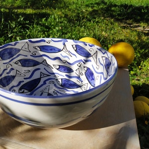 Large Serving Bowl Ceramic Handmade with fish decor image 3