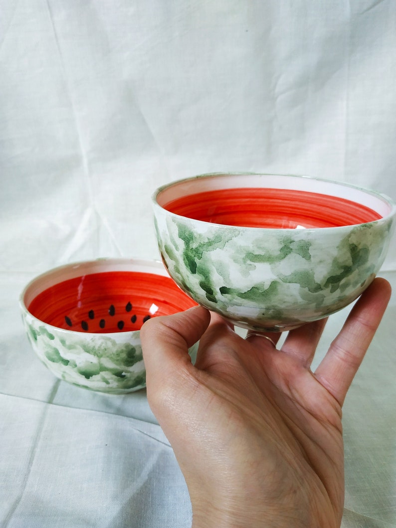 Ceramic Watermelon Bowls Handmade on 3 sizes Medium (1 piece)