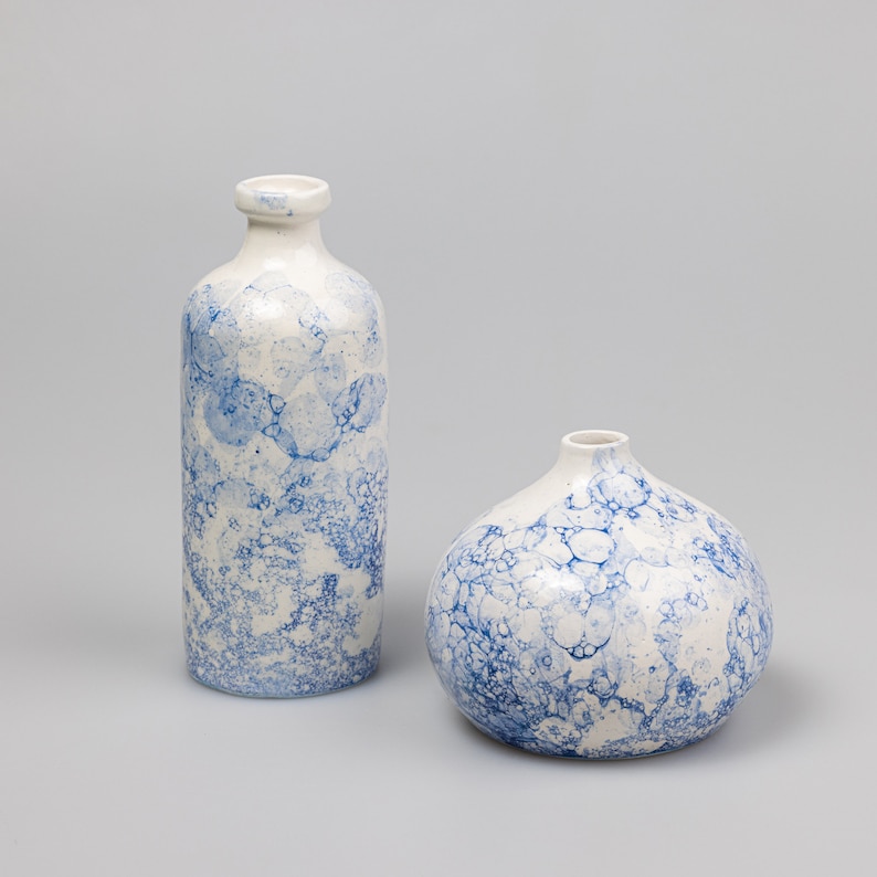 Ceramic Vase Nordic Style Handmade set of 2 Blue Aegean Sea