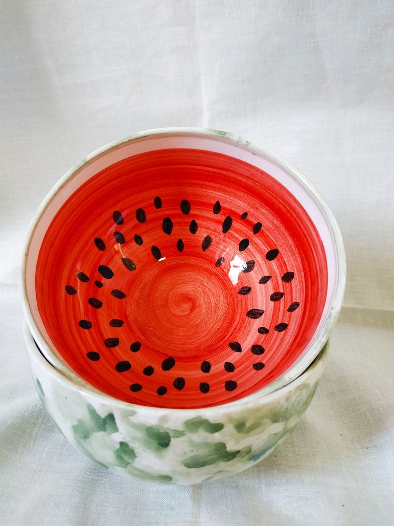 Ceramic Watermelon Bowls Handmade on 3 Sizes - Etsy - Bamboo Leaf Patterned Korean Ceramic Melon Bowls