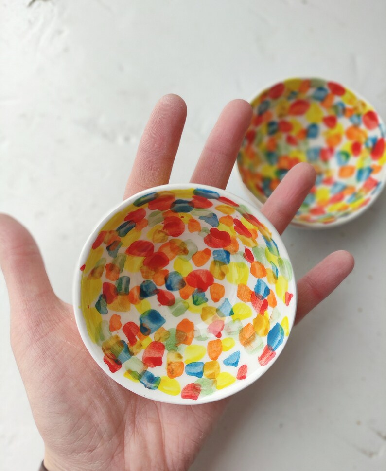 Handmade Dipping Bowls Ceramic Set of 2, colorful image 5