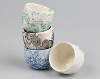 Ceramic Espresso Cups, Cappuccino Cups Handmade hand Carved Set of 2, in 4 colors