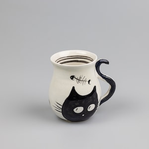 Coffee Mug with Cat painting Handmade Ceramic