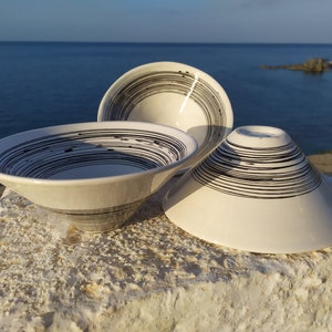 Handmade Ceramic Bowl Conical with Modern blank lines
