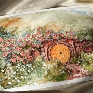 Yellow Round Door: Watercolor 8.5”x11” Print | Woodland Décor, Cottage Core, Woodland Nursery | Gallery Wall Art| Landscape Art| Matte Paper