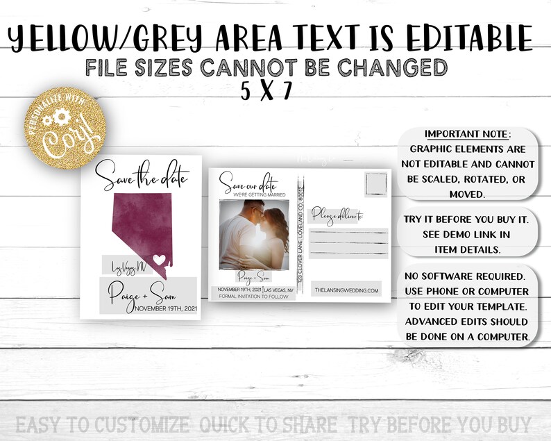 Evite Template Mobile Invitation Editable Instant Download iPhone Electronic Invitation 5 X 7 Nevada Post Card Save the Date