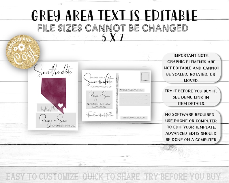 Evite Template Mobile Invitation Editable Instant Download iPhone Electronic Invitation 5 X 7 Nevada Post Card Save the Date