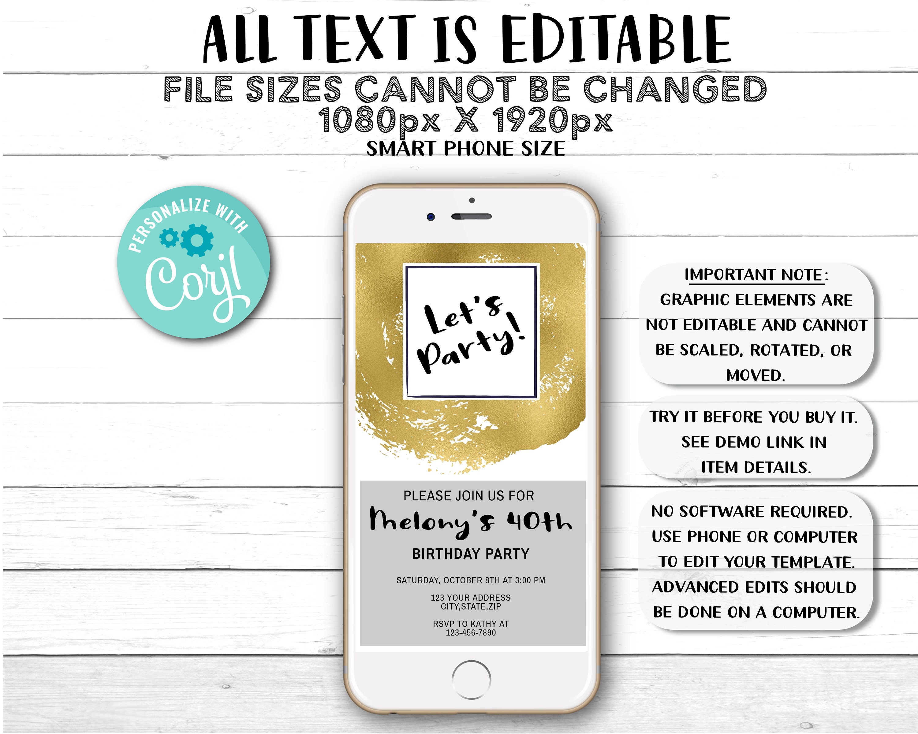 Smartphone Birthday Party Evite Template iPhone Electronic Etsy