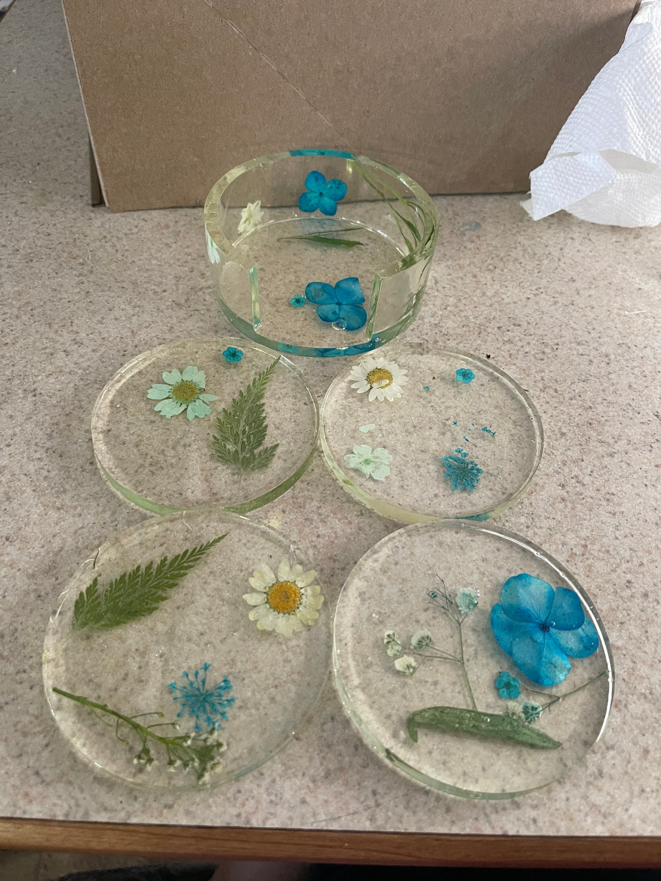 Dried flower Resin Coaster set Etsy