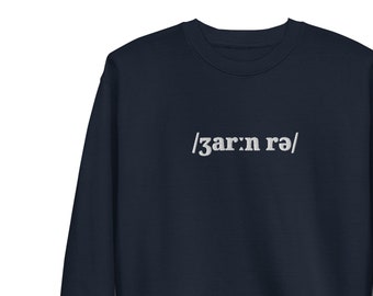 Genre pronounciation Jeopardy Alex Trebek sweatshirt embroidered