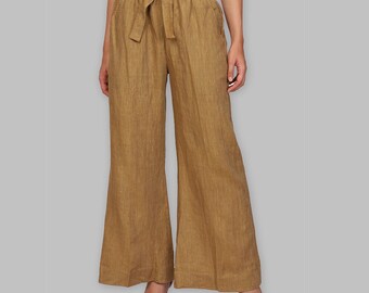 High waisted wide leg linen pants; Summer Linen Casual Trousers; Boho pants; Linen Palazzo