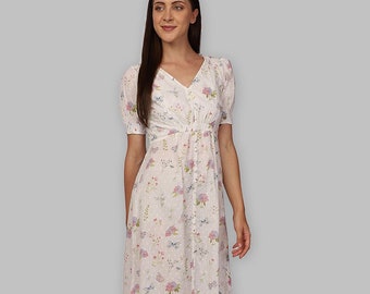 Robe d’été à imprimé floral blanc; robe midi; robe de vacances en coton; petite robe à imprimé papillon; robe de style vintage