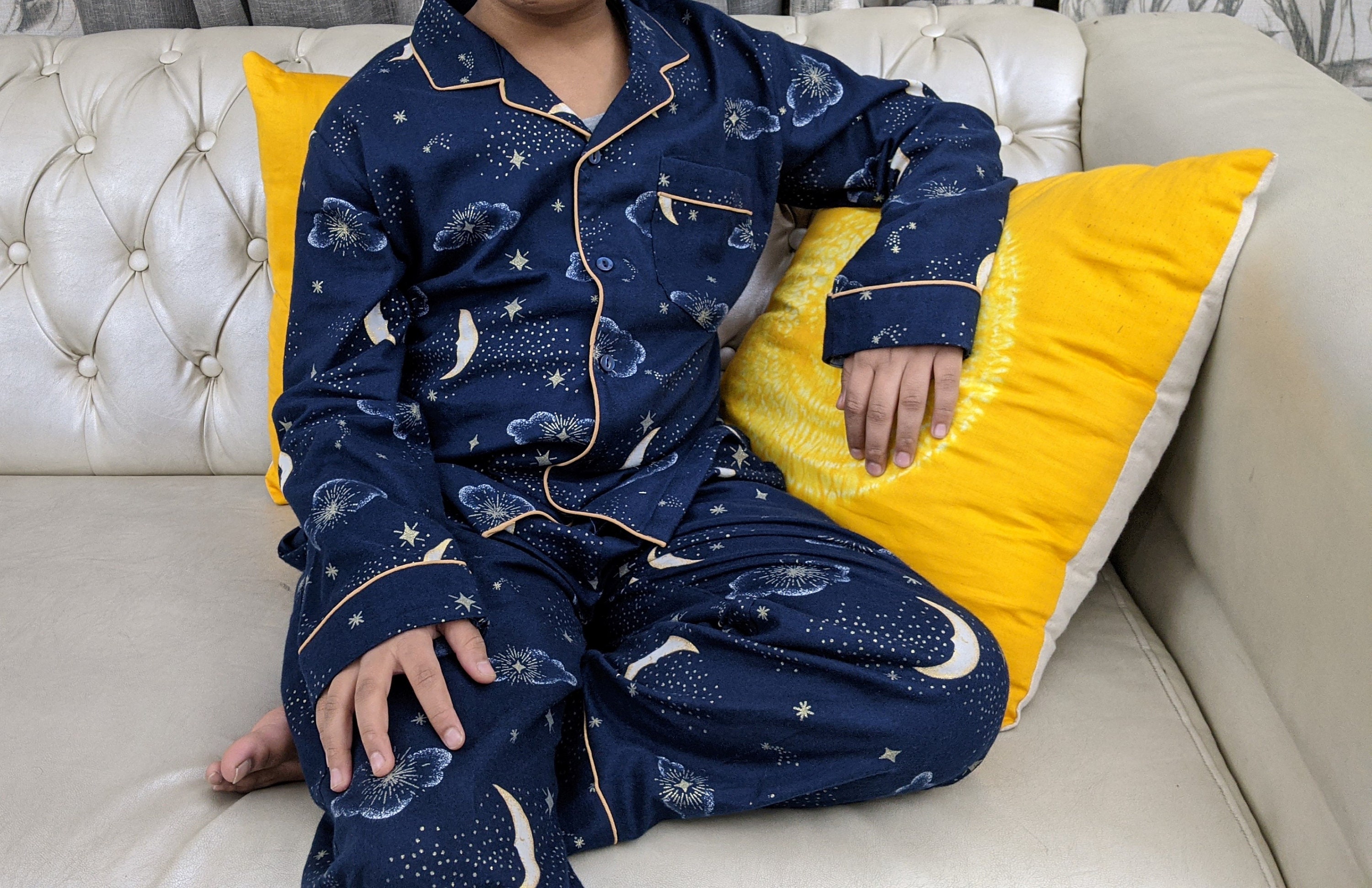Stars and moon adult flannel pajamas comfortable unisex sleepwear flannel pajamas blue pajamas holiday pjs