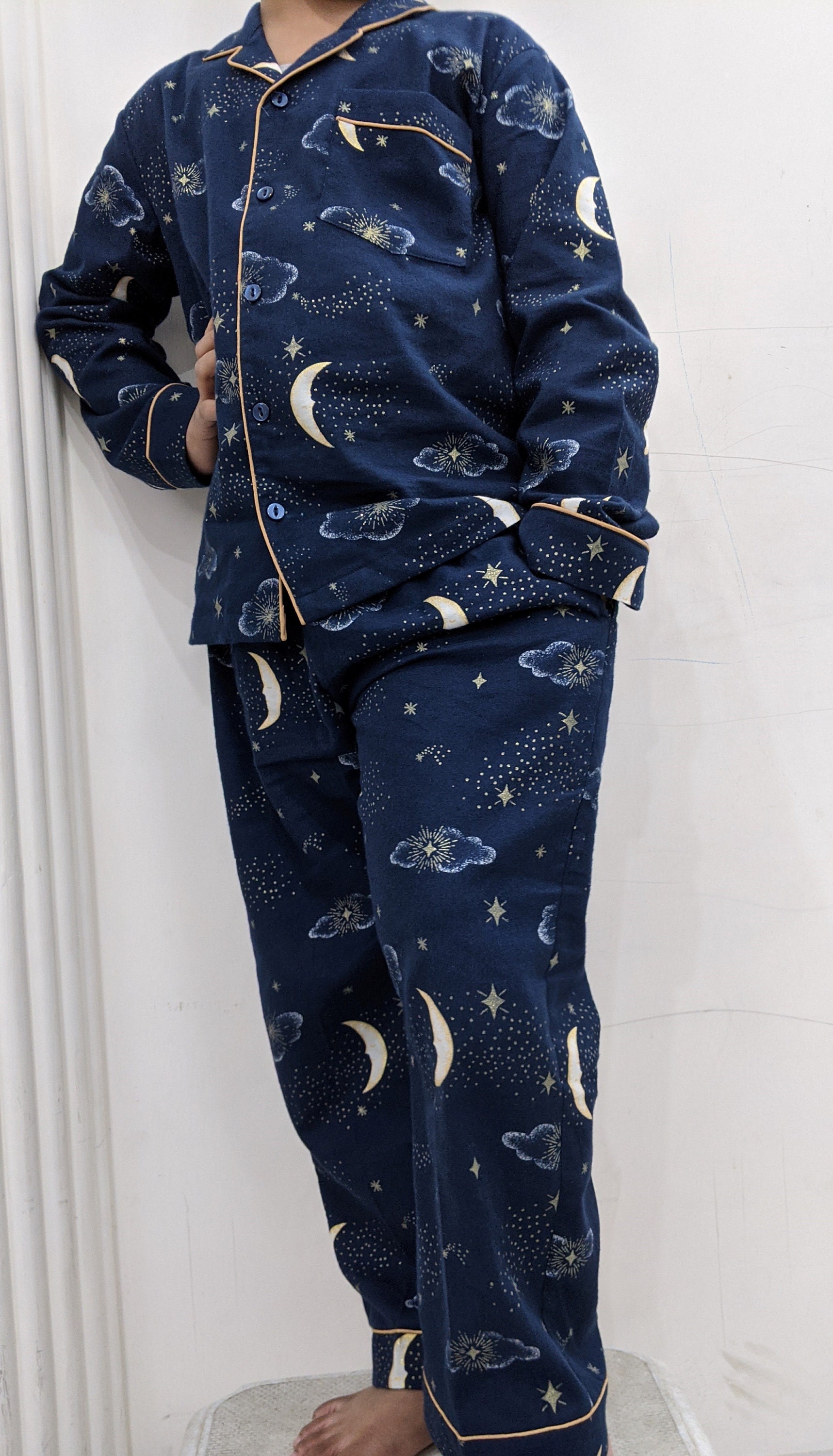 Kids Cotton Pajamas in Blue Stars and Moon Pajamas for Etsy India