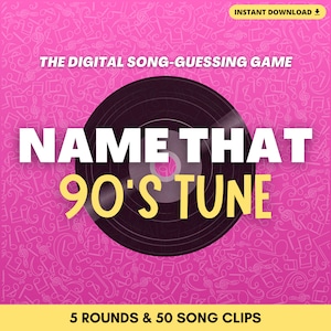 NAME THAT 90&#39;S TUNE Digital Song-Guessing Game | 5 Rounds & 50 Song Clips from the 90&#39;s | Play in Person or Virtually | Built on PowerPoint