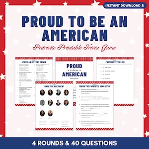 PATRIOTIC TRIVIA Printable Game | 4 Rounds & 40 Questions | Labor Day Games | Instant Download | PDF Files