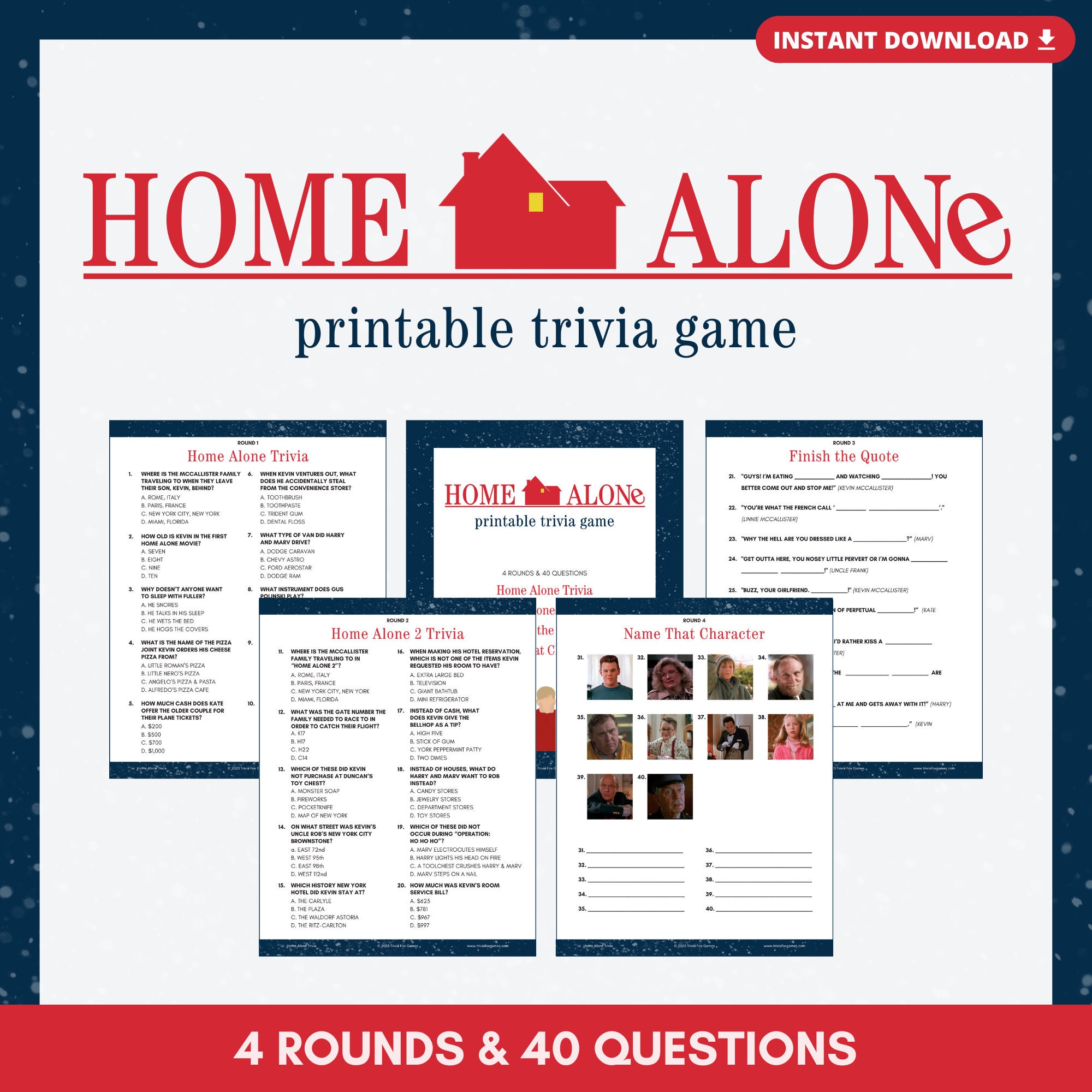 Fun Pdf Ideas Home Alone Trivia Game: Christmas Holiday Family Fun (PDF Files) - Etsy
