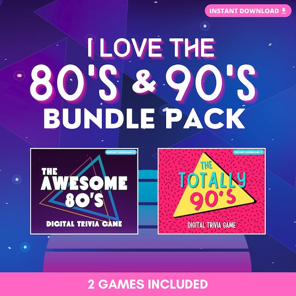 80's & 90's Digital Trivia Game Bundle | 2 Games Included: Awesome 80's and Totally 90's | Great for Parties | Built on PowerPoint
