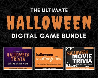 HALLOWEEN PARTY SPIEL Bündel | 3 Digitale Spiele enthalten | Halloween Quiz | Halloween Film Trivia |  Halloween-Spiele | Power Point