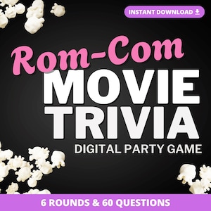 Juego digital de preguntas y respuestas sobre películas de comedia romántica / 6 rondas y 60 preguntas / Juego de San Valentín / Cuestionario de películas