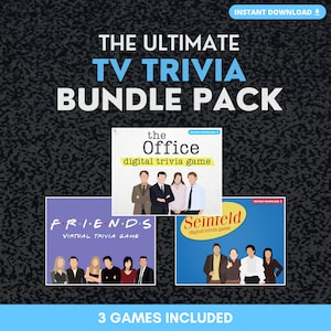 May include: A digital trivia game bundle featuring The Office, Friends, and Seinfeld. Each game features a colorful background with the show's characters and the text "digital trivia game".