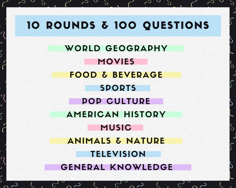 PUB TRIVIA Printable Game Volume 1 10 Rounds &amp; 100 Questions Perfect ...